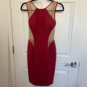 Terani Couture Red Sparkly Mesh Open Back Mini Dress Size 4
